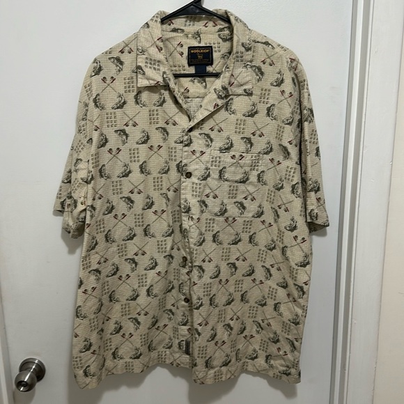 Woolrich All Over Print Bass Fishing Short Sleeve Button Down size XL - Picture 1 of 5